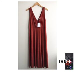 & OTHER STORIES Deep Rust V-Neck Midi Dress